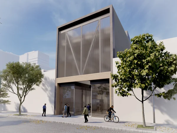 Imagem de uma fachada de escola com projeto arquitetônico feito pelo estúdio Hungaro, Valente.